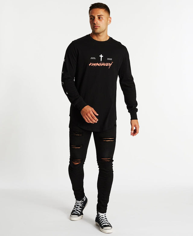 Kiss Chacey Youth Dual Curved Long Sleeve T-Shirt Jet Black