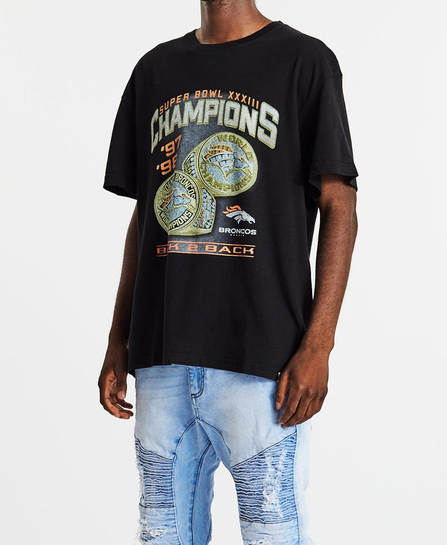 Majestic NFL Champs Rings T-Shirt Denver Broncos Faded Black