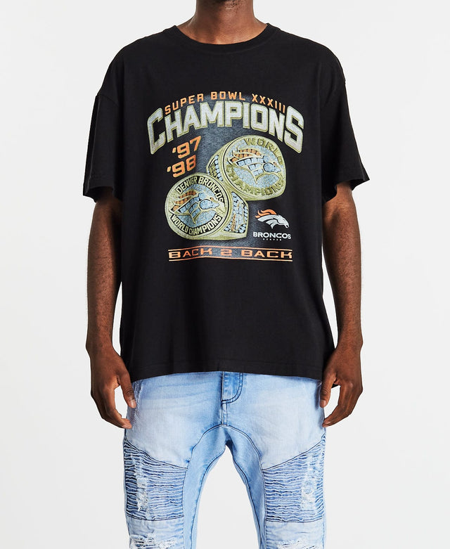 Majestic NFL Champs Rings T-Shirt Denver Broncos Faded Black