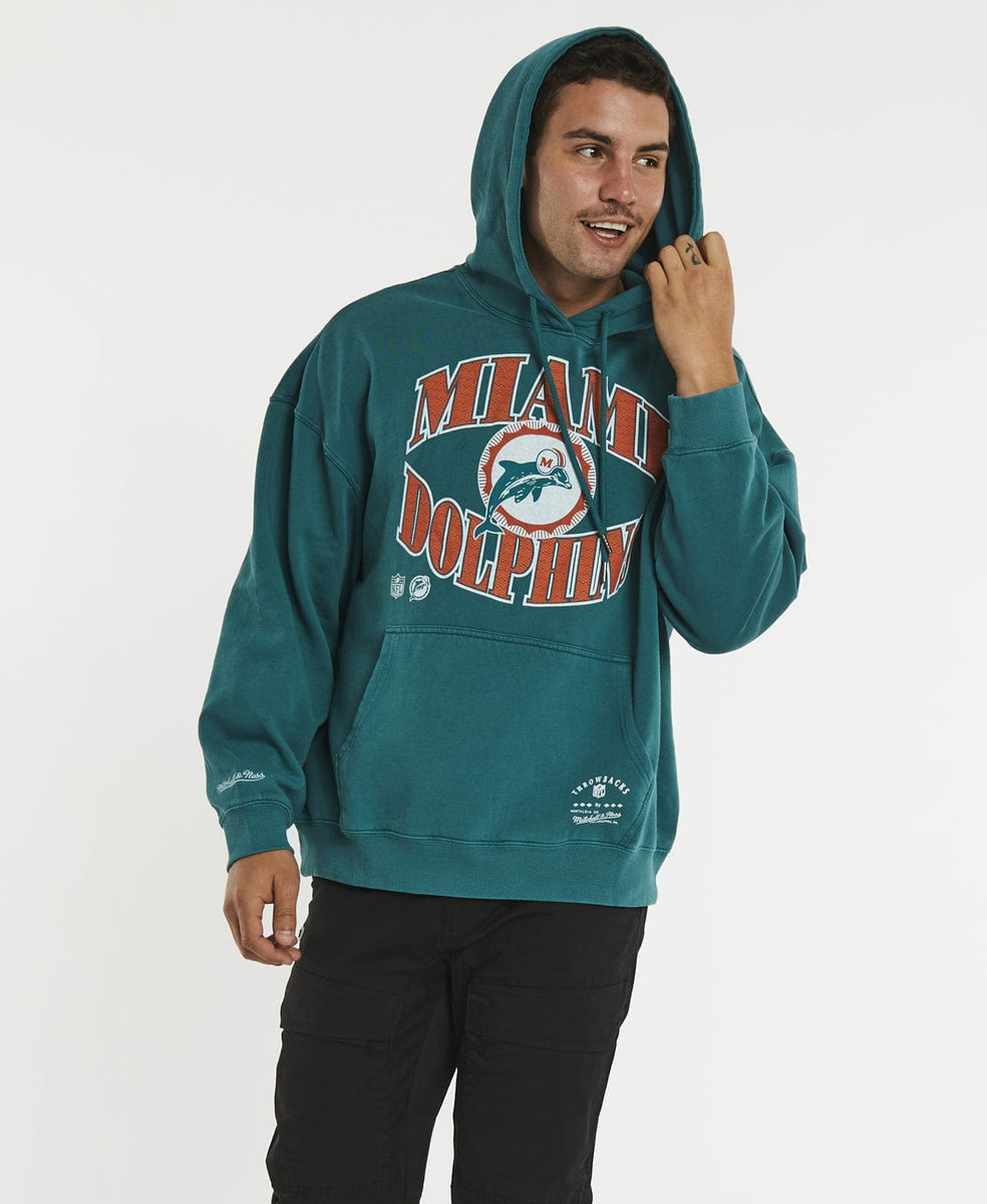 Mitchell & Ness - Miami Dolphins Vintage Arch Crop Hoodie in Faded Teal