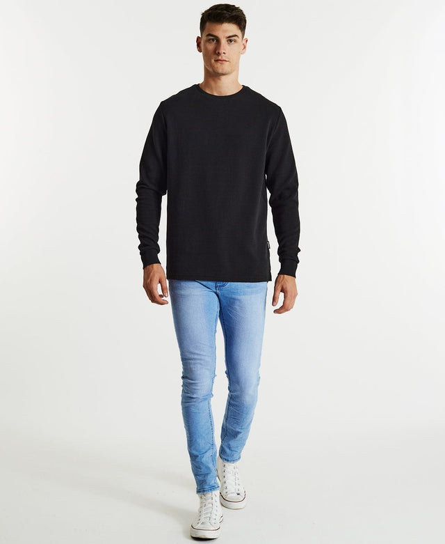 Mr Simple Waffle Long Sleeve T-Shirt Black