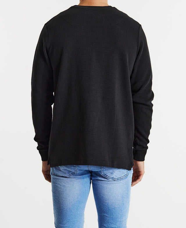 Mr Simple Waffle Long Sleeve T-Shirt Black