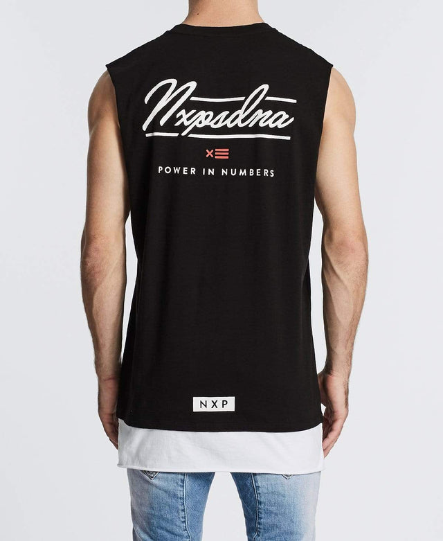 Nena & Pasadena Changes Layered Hem Muscle Tee Jet Black