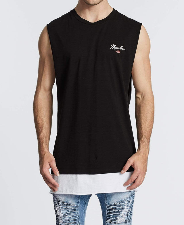 Nena & Pasadena Changes Layered Hem Muscle Tee Jet Black