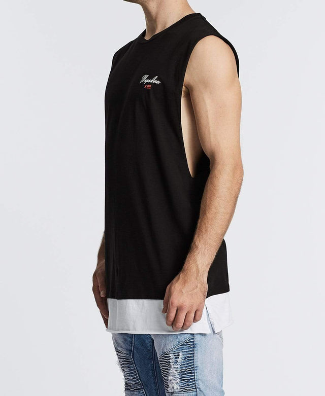 Nena & Pasadena Changes Layered Hem Muscle Tee Jet Black