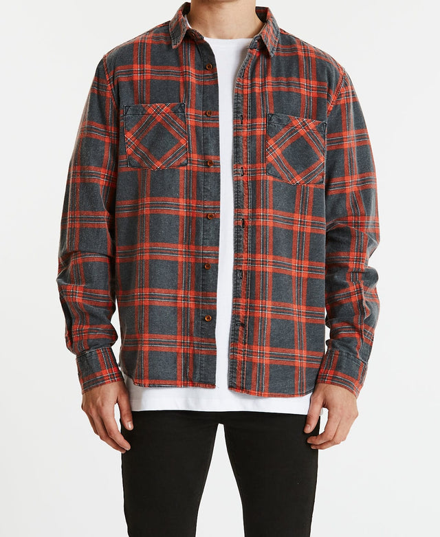 Nena & Pasadena Charge Casual Long Sleeve Shirt Black/Red Check