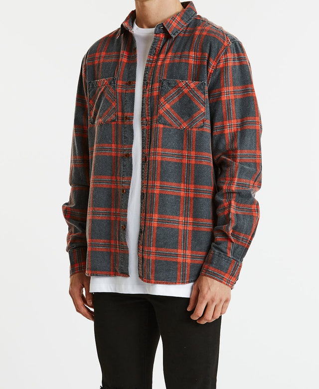 Nena & Pasadena Charge Casual Long Sleeve Shirt Black/Red Check