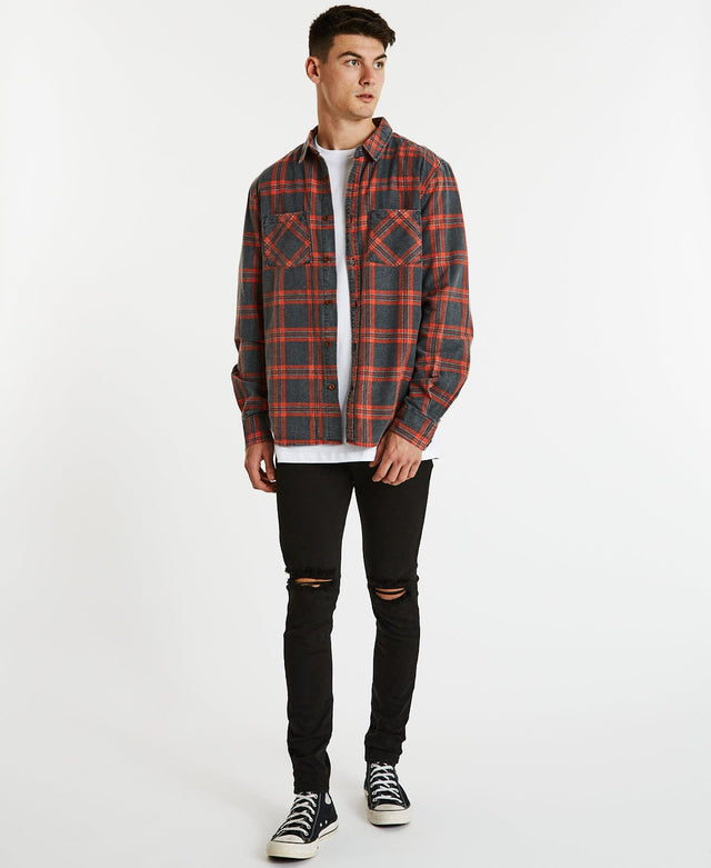 Nena & Pasadena Charge Casual Long Sleeve Shirt Black/Red Check