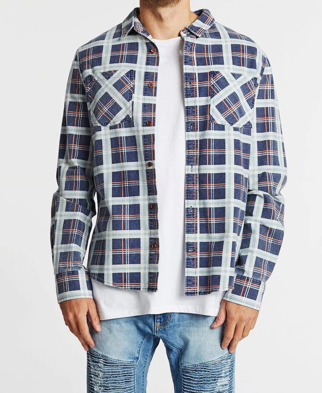 Nena & Pasadena Charge Long Sleeve Shirt Navy/Ginger Check