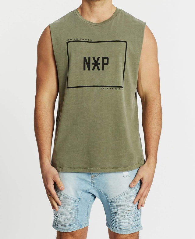 Nena & Pasadena Decade Scoop Back Muscle Tee Pigment Khaki
