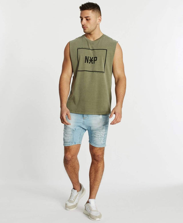 Nena & Pasadena Decade Scoop Back Muscle Tee Pigment Khaki