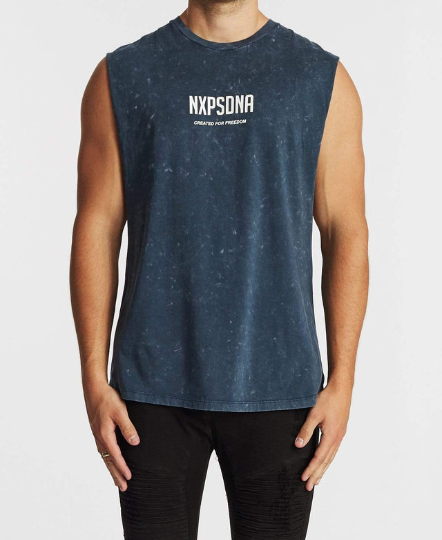 Nena & Pasadena Domination Scoop Back Muscle Tee Acid Navy