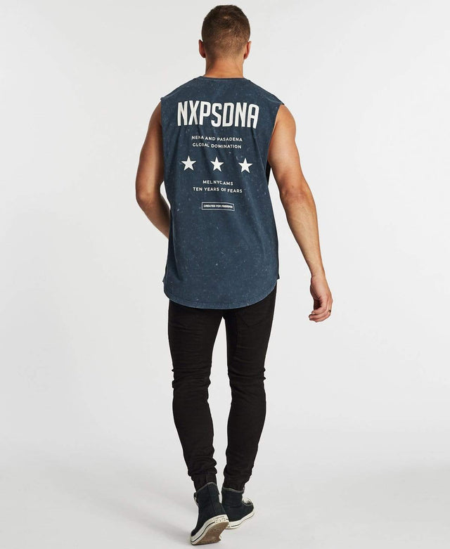 Nena & Pasadena Domination Scoop Back Muscle Tee Acid Navy