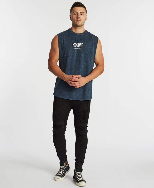 Nena & Pasadena Domination Scoop Back Muscle Tee Acid Navy