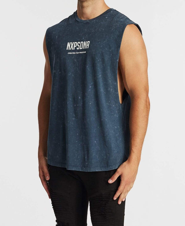 Nena & Pasadena Domination Scoop Back Muscle Tee Acid Navy