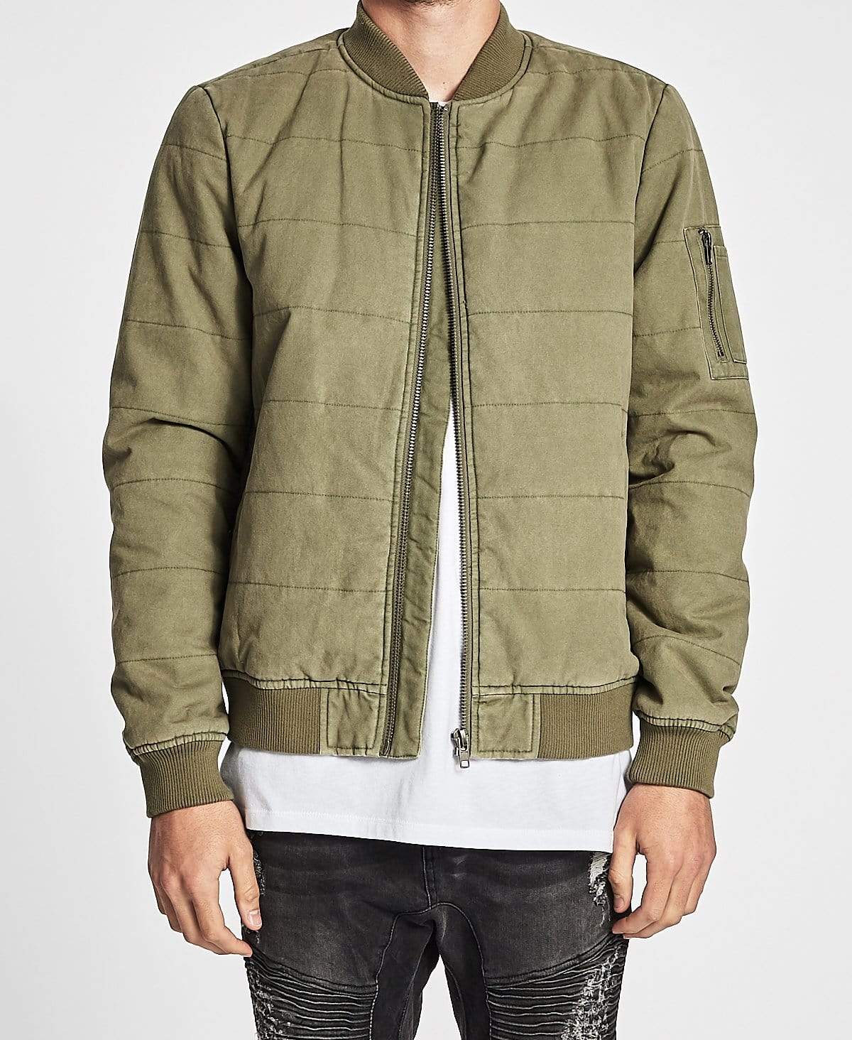 Green canvas bomber clearance jacket