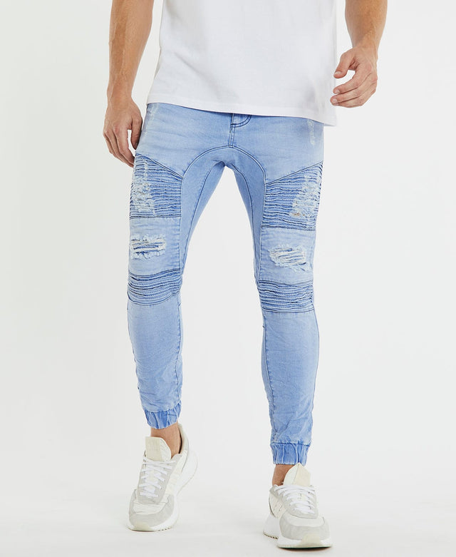 Hell Cat skinny blue jeans from NXP have distressed details and a fit-to-waist cut.