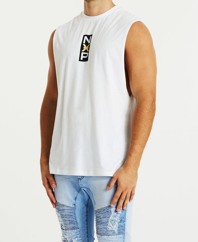Nena & Pasadena Hurricane Scoop Back Muscle Tee White