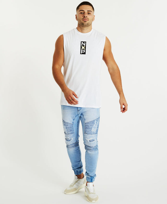 Nena & Pasadena Hurricane Scoop Back Muscle Tee White