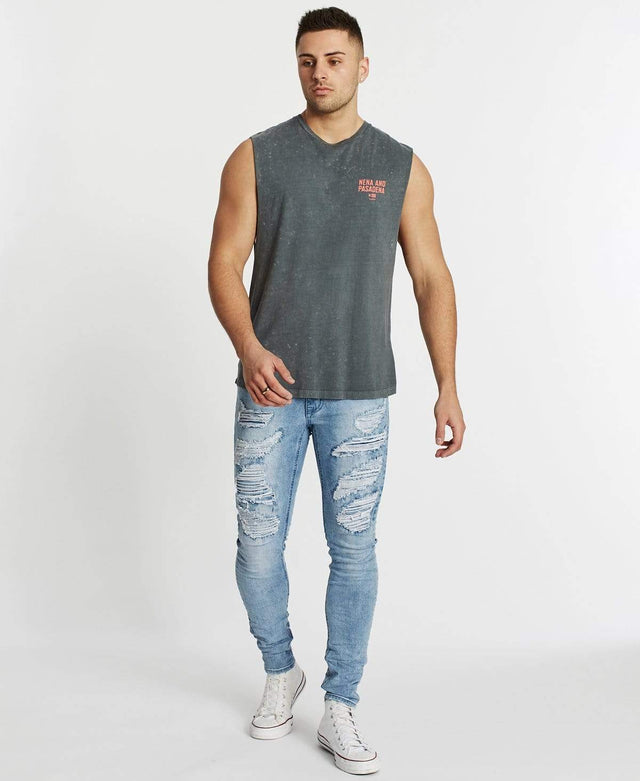 Nena & Pasadena Not Trusted Scoop Back Muscle Tee Acid Charcoal