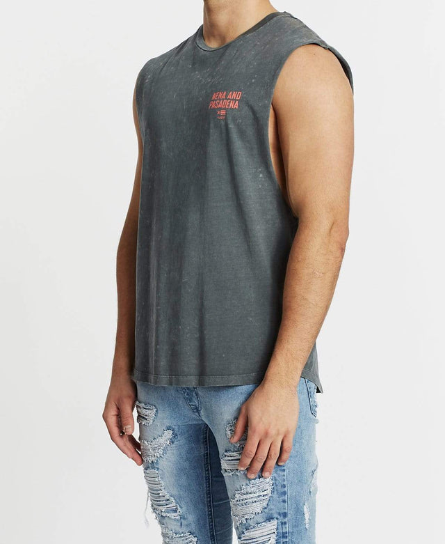 Nena & Pasadena Not Trusted Scoop Back Muscle Tee Acid Charcoal