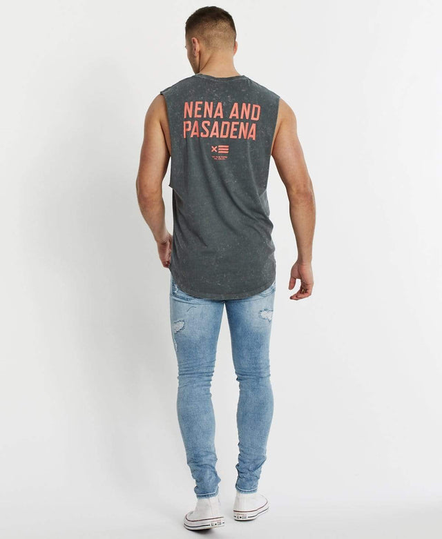Nena & Pasadena Not Trusted Scoop Back Muscle Tee Acid Charcoal