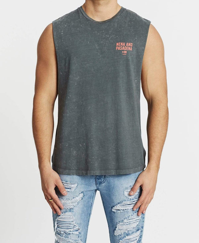 Nena & Pasadena Not Trusted Scoop Back Muscle Tee Acid Charcoal