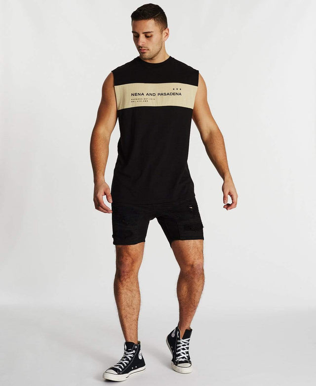 Nena & Pasadena Overthrown Scoop Back Muscle Tee Jet Black