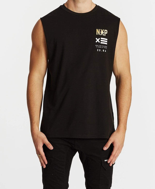 Nena & Pasadena Power In Numbers Scoop Back Muscle Tee Jet Black