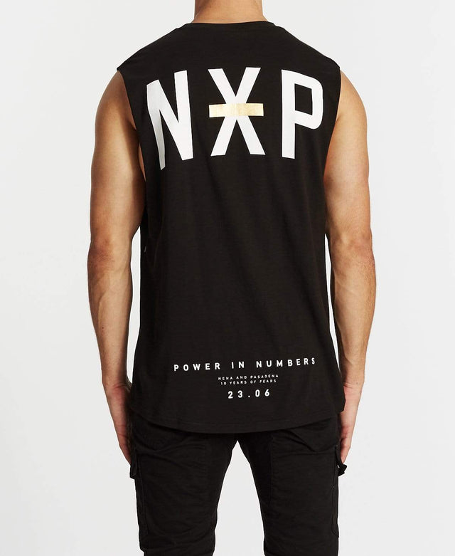 Nena & Pasadena Power In Numbers Scoop Back Muscle Tee Jet Black