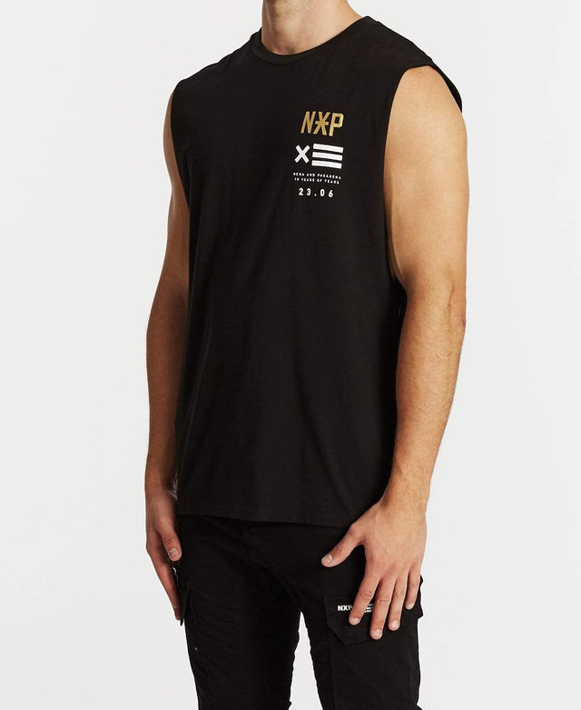 Nena & Pasadena Power In Numbers Scoop Back Muscle Tee Jet Black