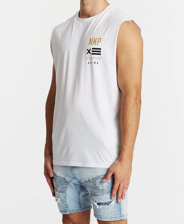 Nena & Pasadena Power In Numbers Scoop Back Muscle Tee White