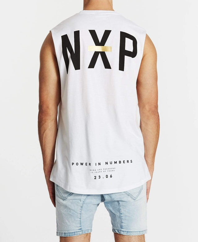 Nena & Pasadena Power In Numbers Scoop Back Muscle Tee White