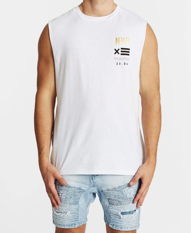 Nena & Pasadena Power In Numbers Scoop Back Muscle Tee White