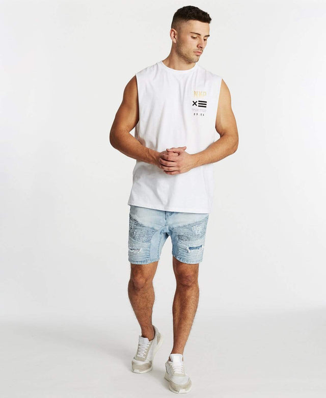 Nena & Pasadena Power In Numbers Scoop Back Muscle Tee White