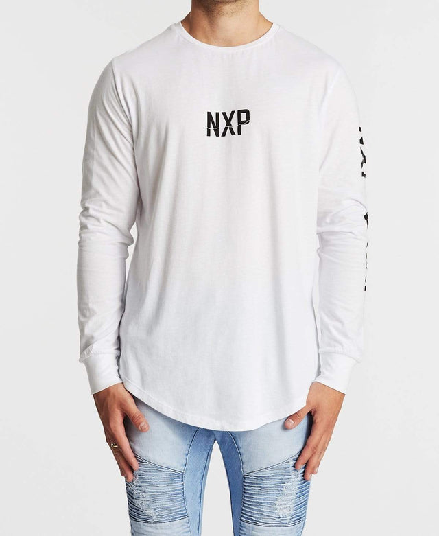 Nena & Pasadena The Breaks Dual Curved Long Sleeve T-Shirt White