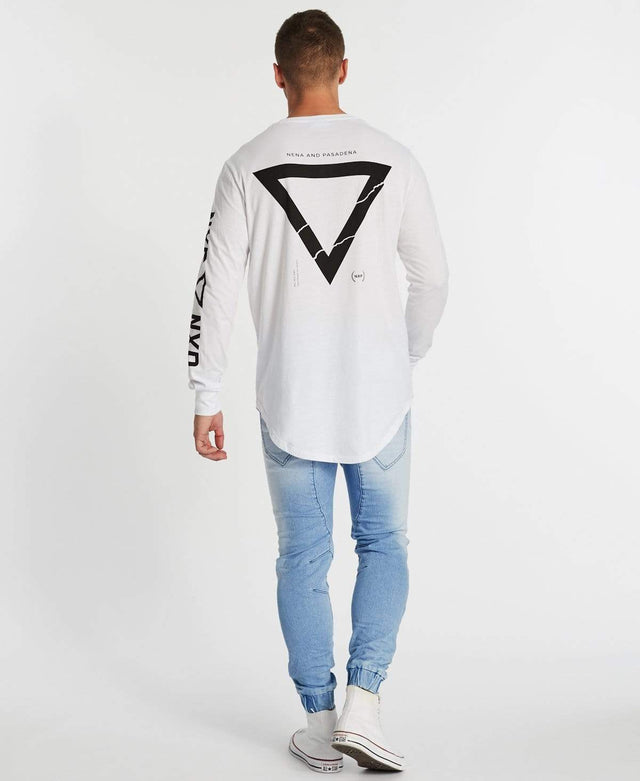 Nena & Pasadena The Breaks Dual Curved Long Sleeve T-Shirt White
