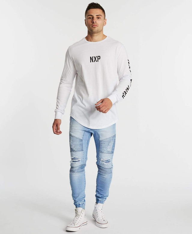 Nena & Pasadena The Breaks Dual Curved Long Sleeve T-Shirt White
