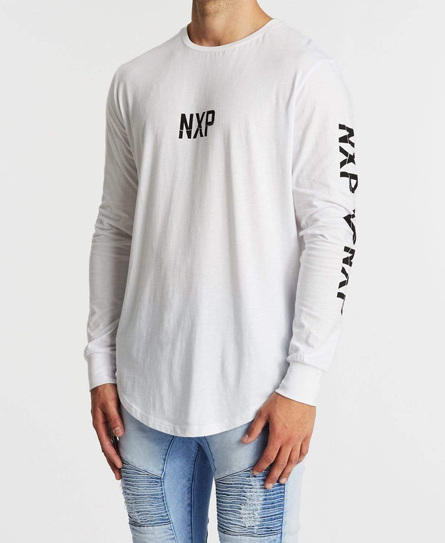 Nena & Pasadena The Breaks Dual Curved Long Sleeve T-Shirt White