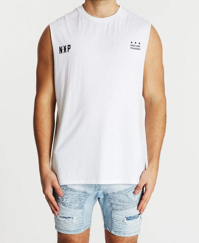 Nena & Pasadena Tireless Scoop Back Muscle Tee White