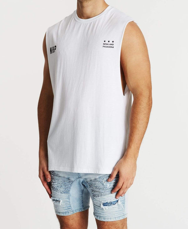 Nena & Pasadena Tireless Scoop Back Muscle Tee White