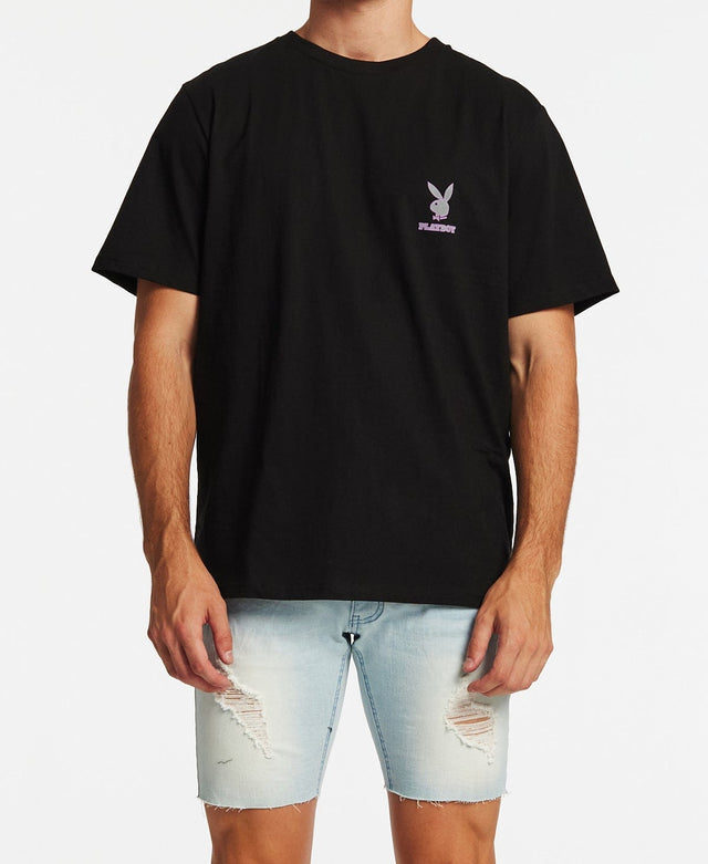 Playboy Linear Classic Bunny Stack T-Shirt Black
