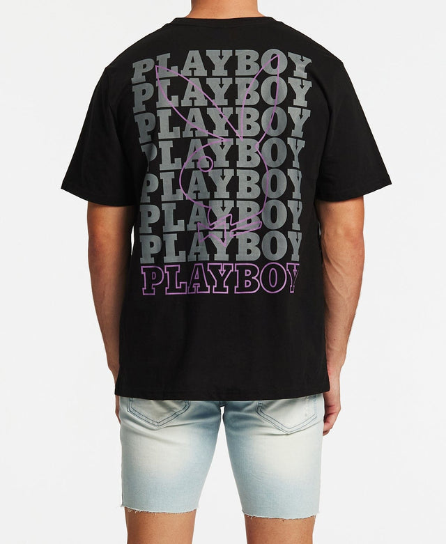 Playboy Linear Classic Bunny Stack T-Shirt Black