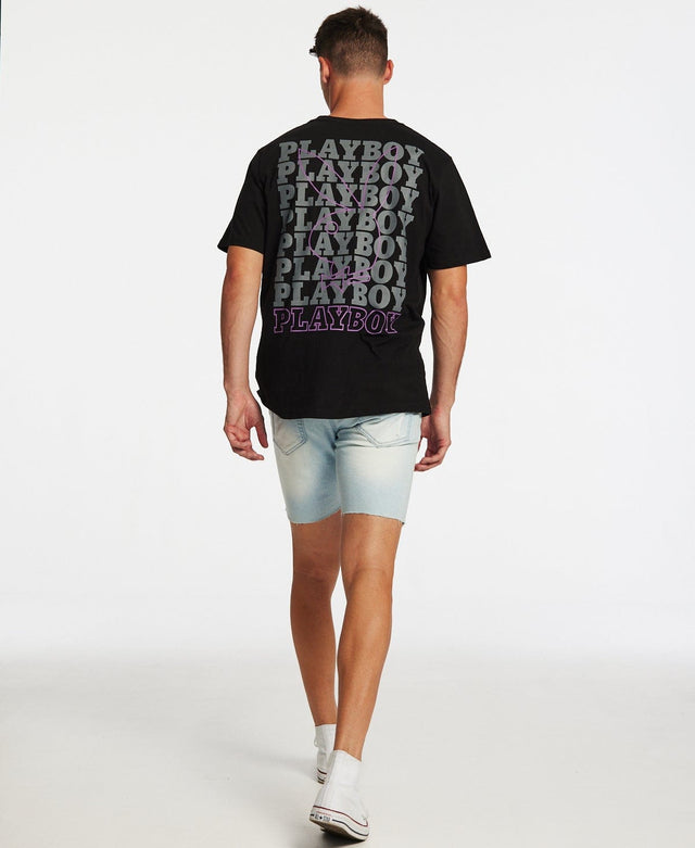 Playboy Linear Classic Bunny Stack T-Shirt Black