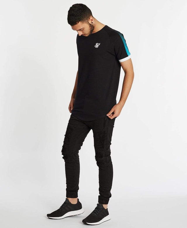 Sik Silk Inset Cuff Fade Panel Tech T-Shirt Black/Teal