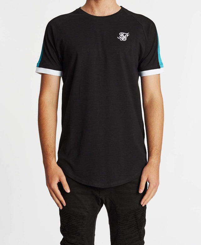 Sik Silk Inset Cuff Fade Panel Tech T-Shirt Black/Teal