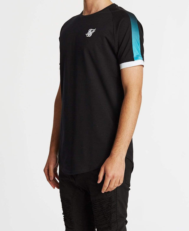 Sik Silk Inset Cuff Fade Panel Tech T-Shirt Black/Teal