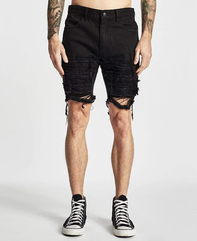 model wears Blade Runner Shorts Destroyed Black Shorts Black - image 2
