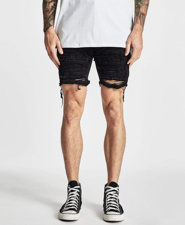 model wears Blade Runner Shorts Destroyed Black Shorts Black - image 1