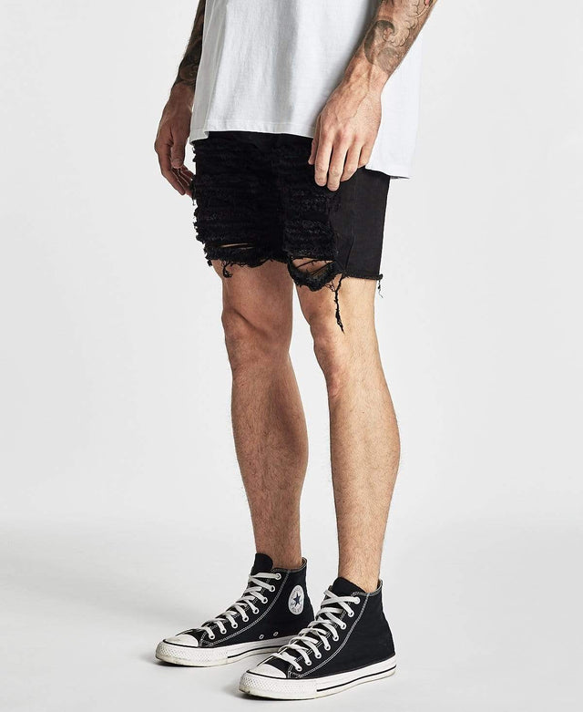 model wears Blade Runner Shorts Destroyed Black Shorts Black - image 5
